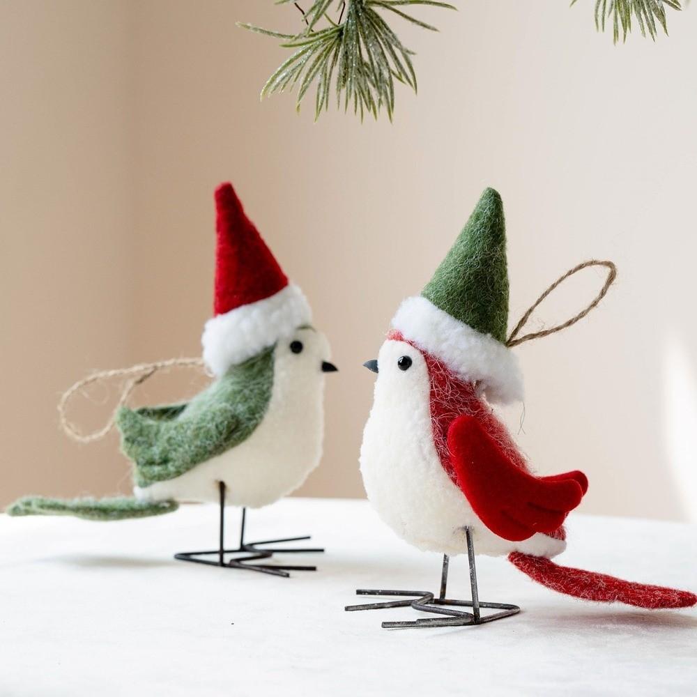 Soft Plush Christmas Hanging Pendant Creative Wreath Bird Ornaments Xmas Tree Cute Birds Fireplace