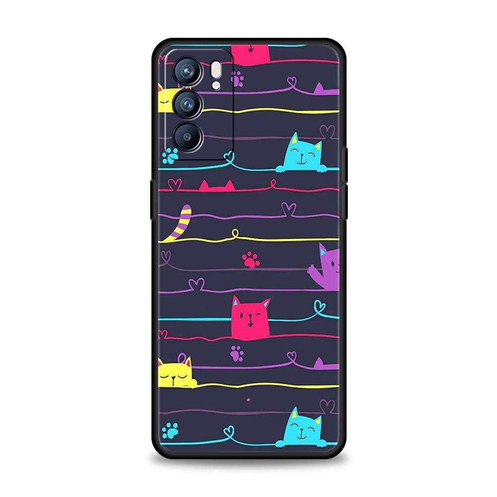 Abstract Creative Cat Line Phone Case For Oppo A17 A31 A54 A57 A78 A79 A98 Find X5 X6 Reno 10 11 12 13 F Pro 5G Soft TPU Cover