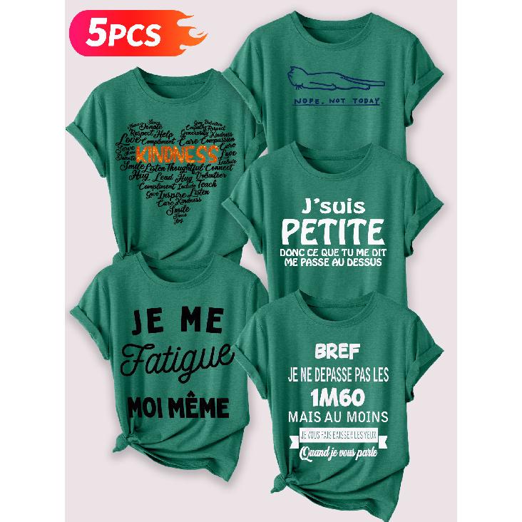 Lele Orientation Five-piece set for beautiful women T Shirt Multilingual, laid-back vibe, heartwarming handwritten letters, vintage print Summer