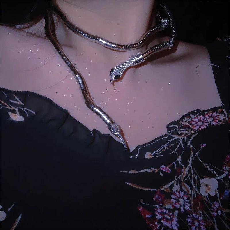 Punk Multilayer Metal Gold Color Cool Bendy Snake Necklace Bracelet for Women Men Chunky Jewelry