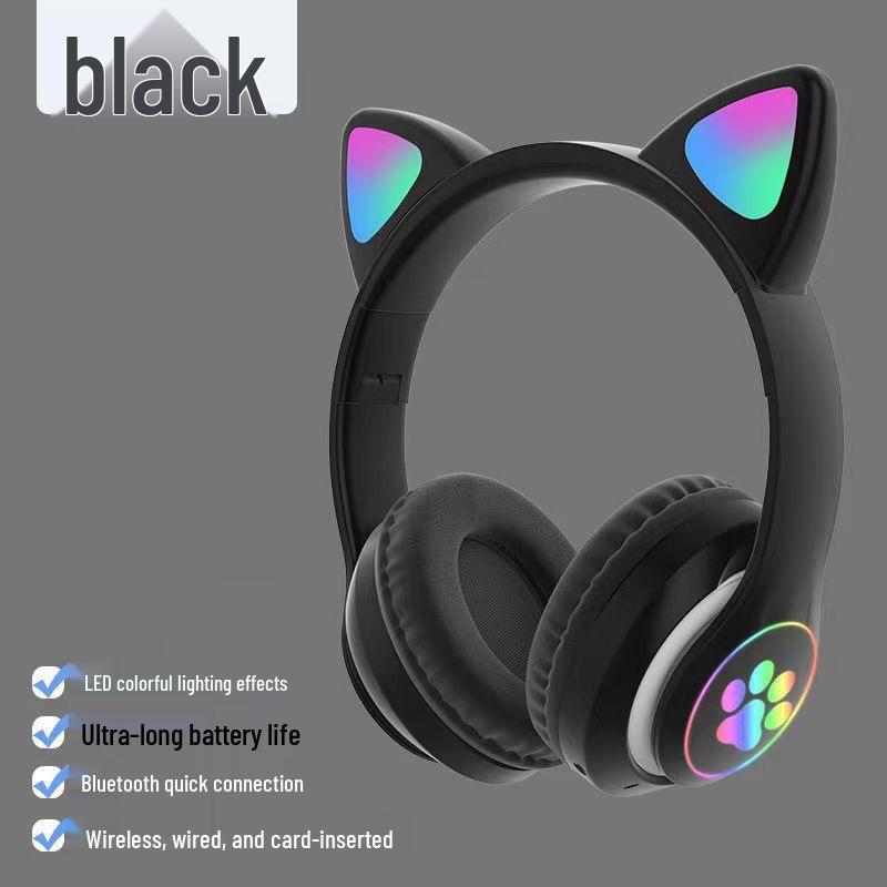Светящиеся Bluetooth-наушники-повязка с ушками кошки STN28