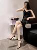 Black SW Flat High-heeled Sandals for Women, New Summer Popular, Same Style Ultra-fine Heel Red Sole High-heeled Shoes