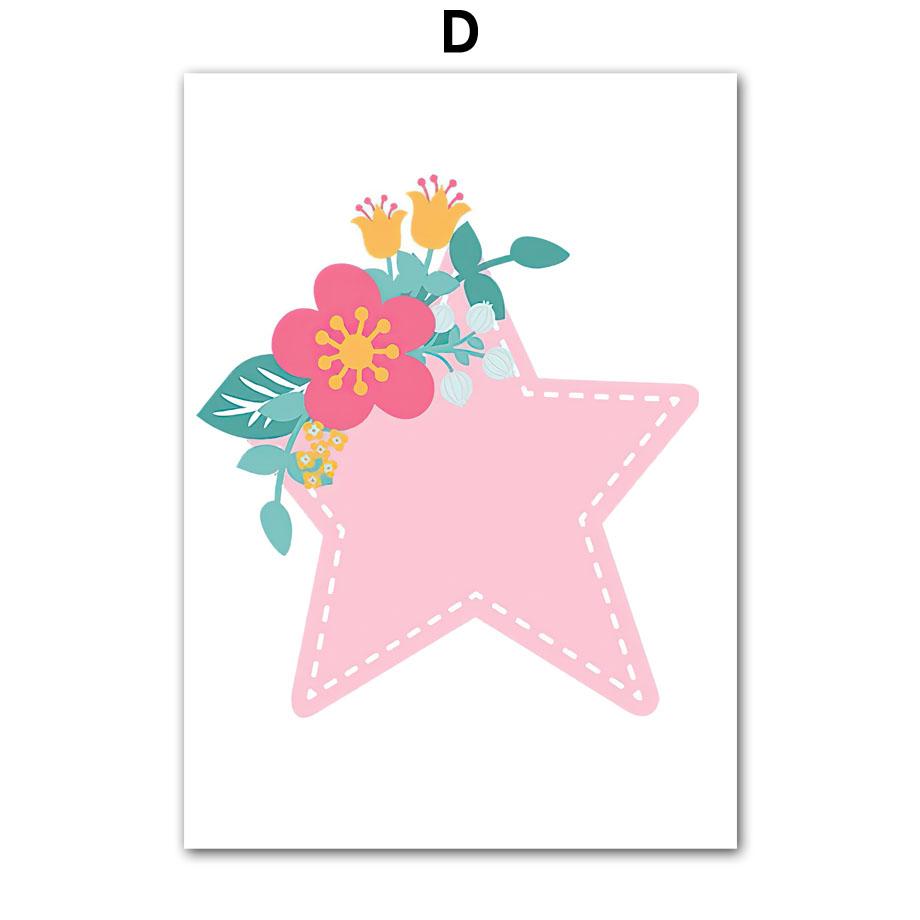 Cute Sun Rainbow Clouds Stars Flowers Nursery Wall Art Canvas Painting Cartoon Posters And Prints Pictures Baby Kids Room Decor