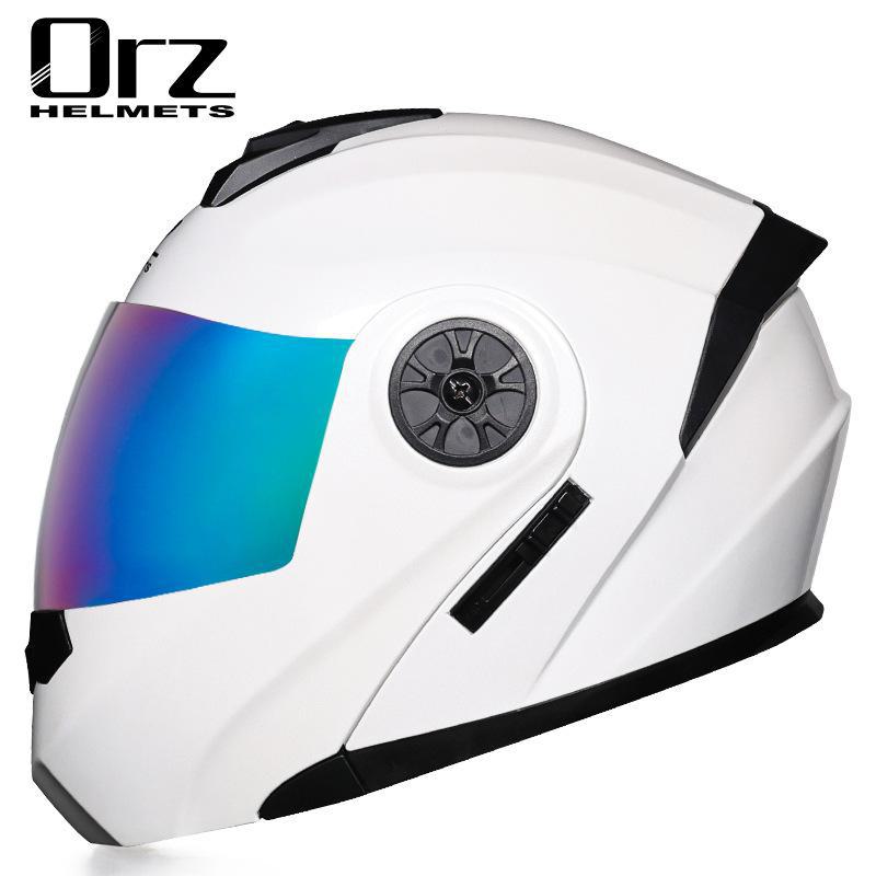 ORZ Double Lens Flip-Up Electric Car Helmet - Anti-Fog, Unisex, Four Seasons, Semi-Motorcycle
