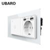 Eu Standard Smart Touch Switch With Usb Socket Tempered Crystal Glass Panel 220v Breaker Plug Work With Smart Life Tuya
