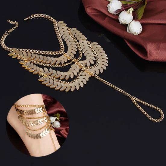 Tassel Ankle Bracelet Multi-Layer Anklet Leaves Chain Toe Ring Barefoot