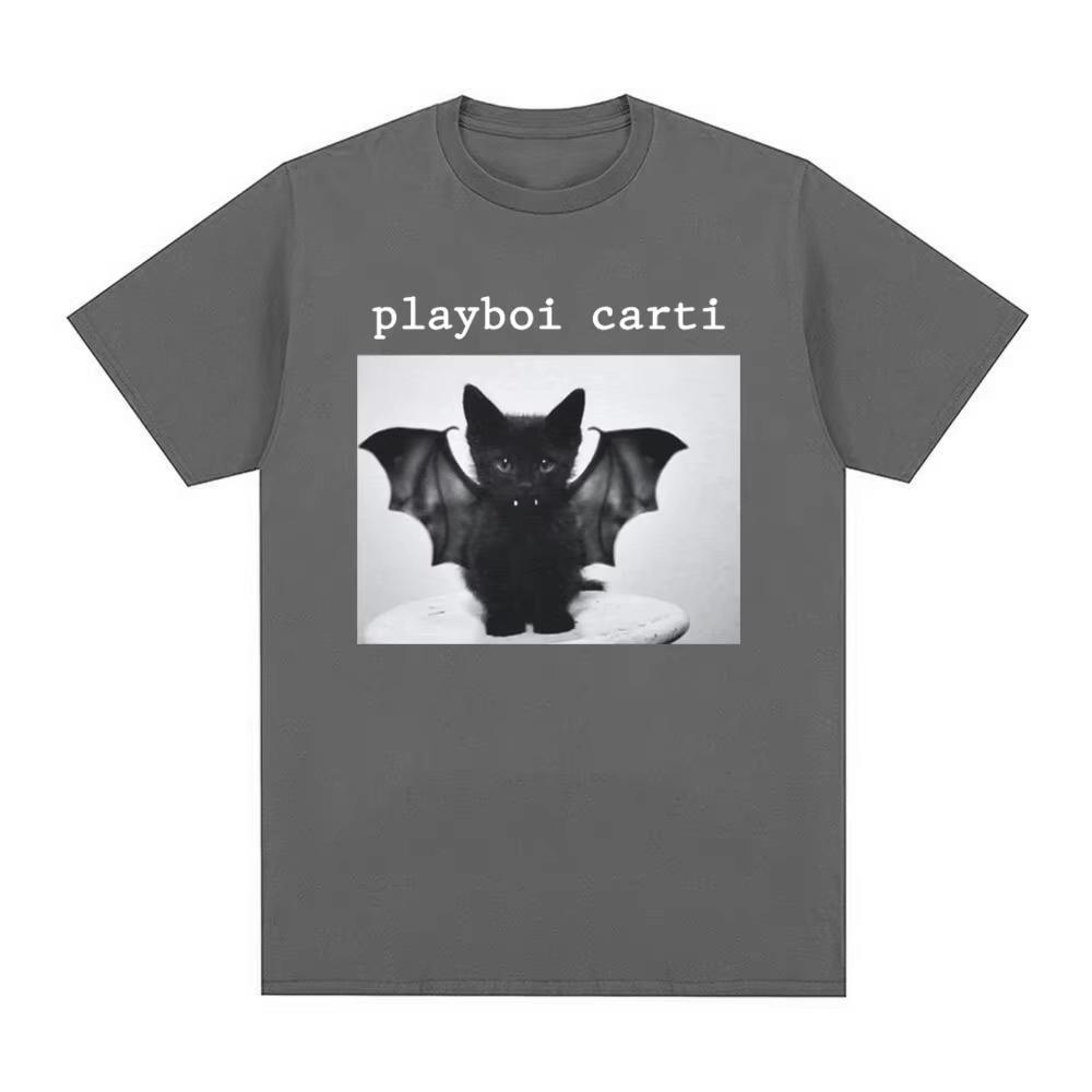 Футболка с графическим принтом кота рэпера Playboi Carti Винтажная 90-х Винтажная хип-хоп футболка Модная повседневная оверсайз футболки Стритве...