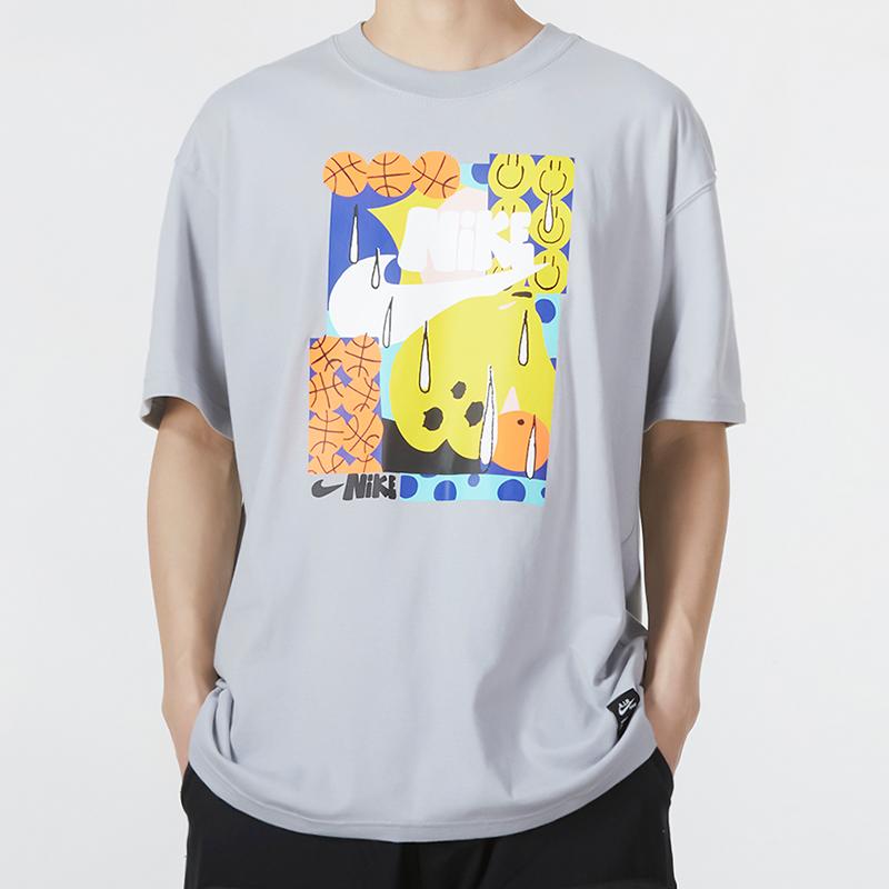 Nike Дышащая спортивная футболка со смайликом и баскетбольным принтом из мультфильма, мужские топы с короткими рукавами, волко-серый DQ1013-012