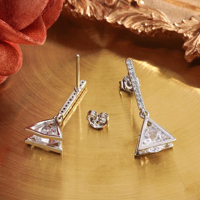 Новые серьги-подвески из стерлингового серебра, геометрические, модные, с цирконами AAA для женщин, изысканные аксессуары, свадебные