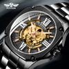 NEW Winner Mens Automatic Watch Mechanical Luminous Hand Skeleton Business Black Stainless Steel Band Watches