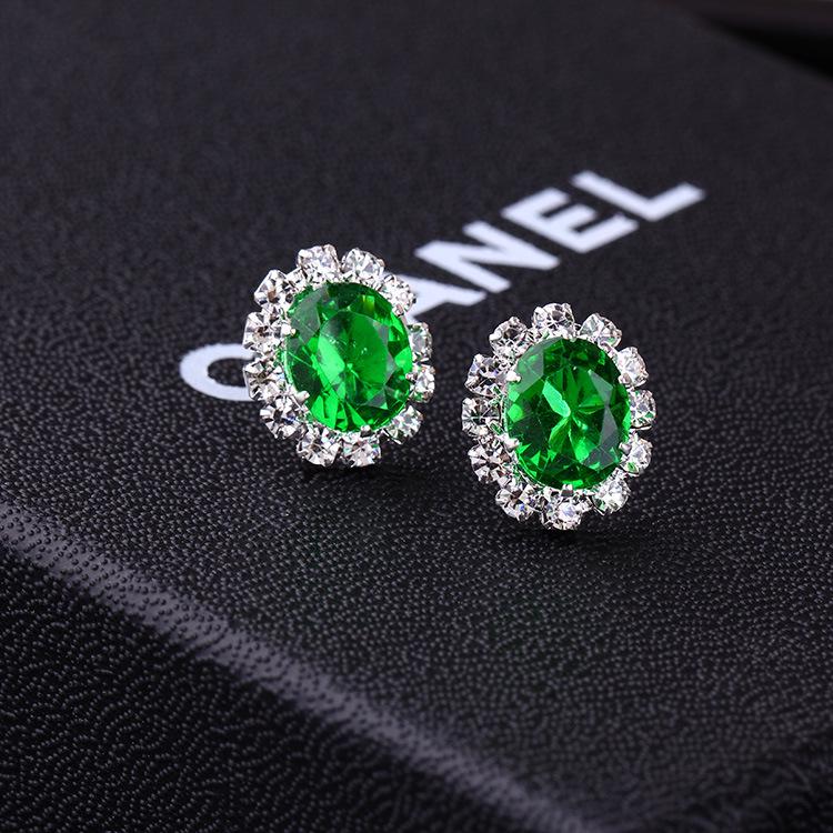 E856 Korean Oval Rhinestone Multi-Color Zircon Earrings