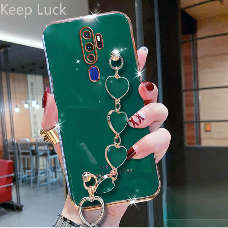Чехол для OPPO A76, роскошный чехол-браслет с сердечком для OPPO A5 A9 A15 A15S A52 A53 A54 A72 A73 A74 A94 F11 F17 F19 Pro Realme C15 C21