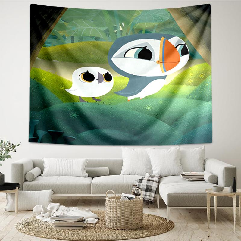 Puffin Rock Print Tapestry, Backdrop, Easy Setup, Ideal for Bedroom, Office & Living Room, with Aesthetic Wall Hanging Decor.