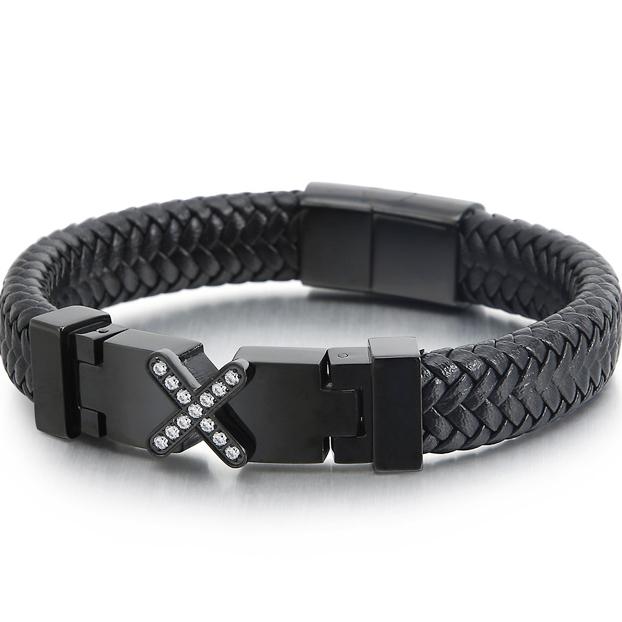 Wholesale Genuine Leather Man Bracelet Armband Heren with Magnet Clasp Button Elegant Bracelet for Men Logo Name Engraveable