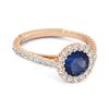 Blue Sapphire Halo Accents Ring - 925  Sterling Silver Rose Gold Vermeil