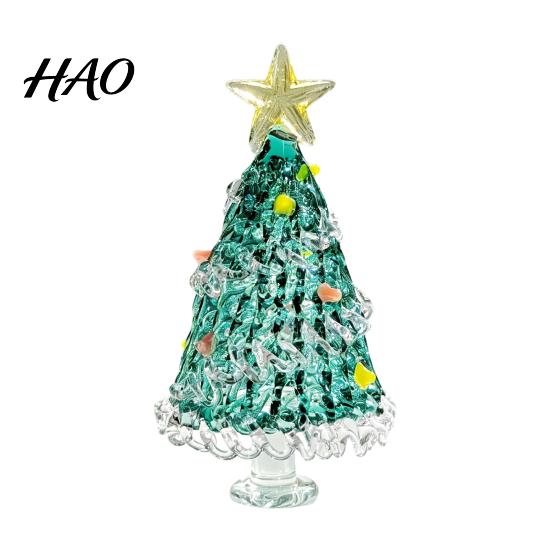 Crystal Tree Desk Ornament Hand Blown Glass Christmas Figurine, Mini Tabletop Ornaments Xmas Ornament, Handmade Desktop Holiday Decoration Decorative