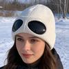 Вязаная шапка однотонная теплая вязаная шапка с декором в виде очков эластичная ветрозащитная зимняя шапка для улицы путешествий езды на велосипеде повседневная носка