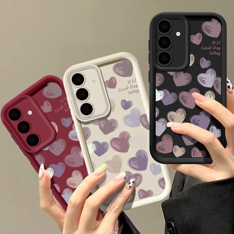Чехол однотонный с узором в виде сердечек для Samsung S26 S25 S24 Ultra S23 S22 S21 Plus S20 FE A55 A35 A54 A34 A15 A17 A27 A37 A57 Ударопрочный чехол для телефона