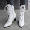 Fashion 2025 New Lace Up Ladies High Heel Shoes Strange Steampunk Boot Victorian Ankle Boots Women Pointed Toe Thick Soled Short Boots