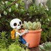 Resin Skeleton Pot Cute Planter Decorative Flowerpot Small Sun-resistant Plant for Succulents Halloween Desktop Decoration