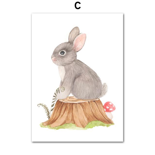 Медведь Кролик Цветок Гриб Лесная Детская Бохо Wall Art Холст Картины Плакаты и Отпечатки Настенные Панно Декор Детской Комнаты Без Рамки