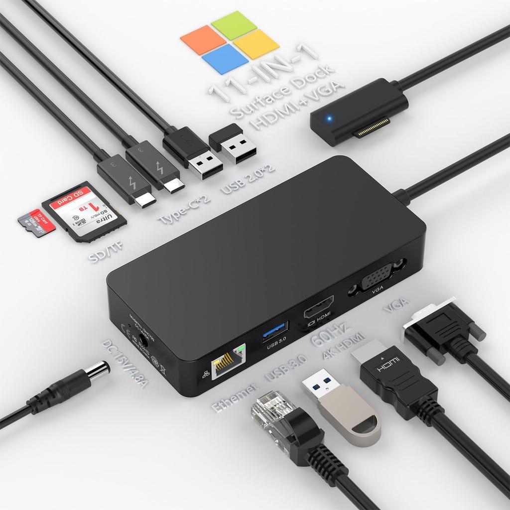 New Microsoft Surface Dock 11 In 1 with 60W Power for Surface Docking Station Surface Pro Surface Laptop Surface Laptop Go Surface Book 4K@60HZ