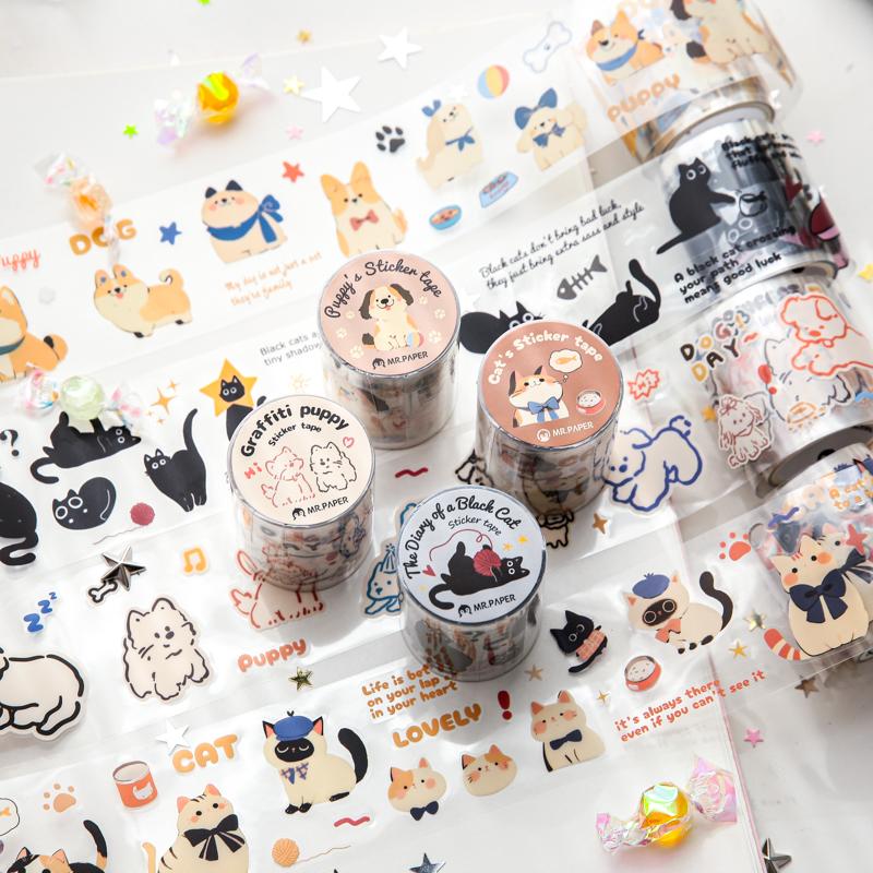 2m/Roll Cute and adorable pets Washi Tape Landscaping PET Masking Tapes Journal Collage Aesthetic DIY Cards Aesthetic Stationery