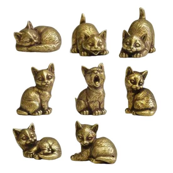 Латунная статуэтка кошки, маленькая статуэтка кошки, держатель для благовоний, настольный ретро-мини-кошачий орнамент для домашнего офиса, чайного столика, автомобиля
