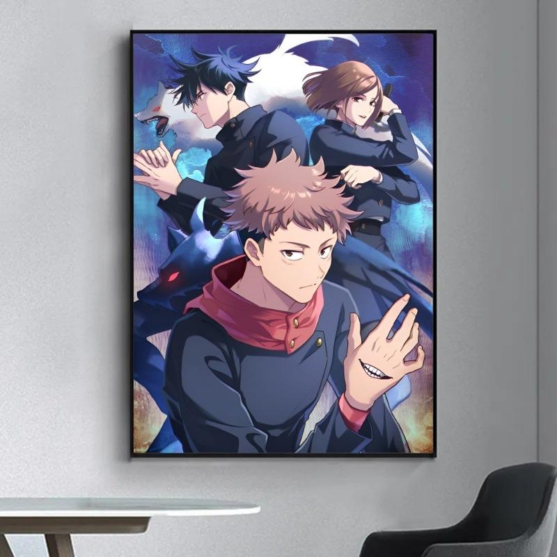 Аниме Постер Jujutsu Kaisen Фэнси Постер Наклейка на стену для гостиной бара Винтажная декоративная картина Средний