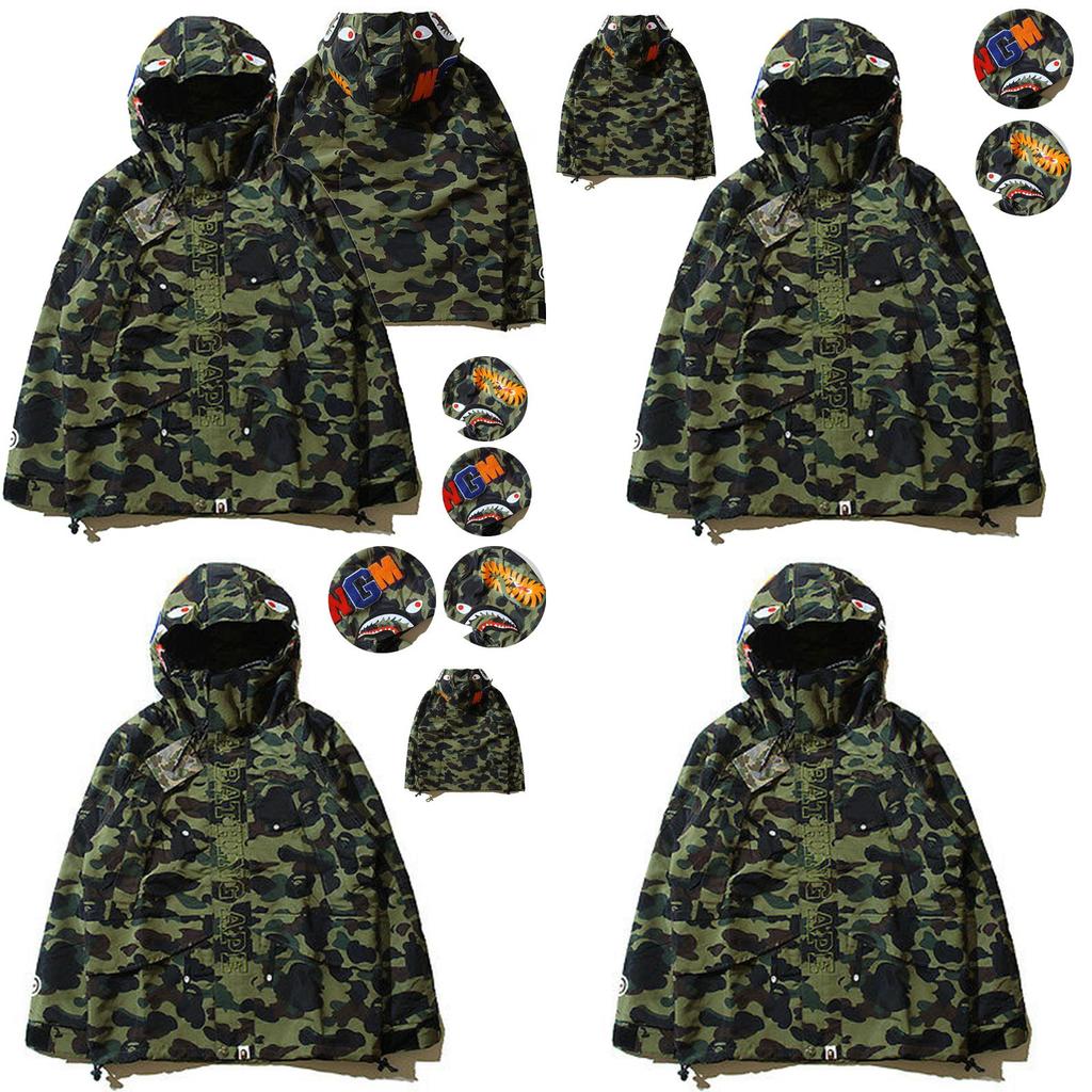 Мужская толстовка-куртка A Bathing Ape с принтом головы акулы и камуфляжем, из мягкого дышащего материала