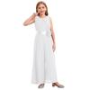Kids Girls Party Jumpsuit Solid Color Round Collar Sleeveless High Waist Ruffled Chiffon Detachable Flower Embellished Jumpsuit with Belt for Wedding
