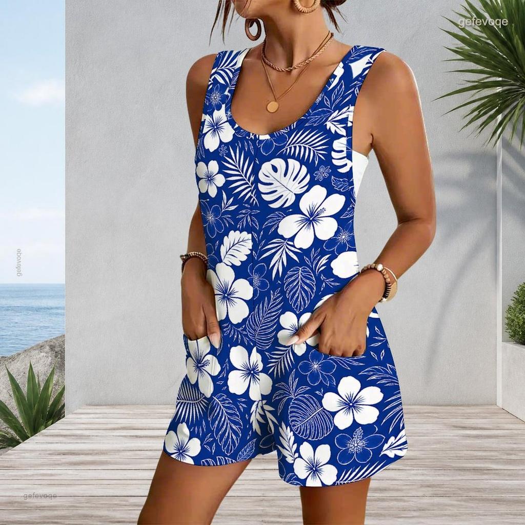 Patch Pocket Sleeveless Tank Romper For Plus Size Women