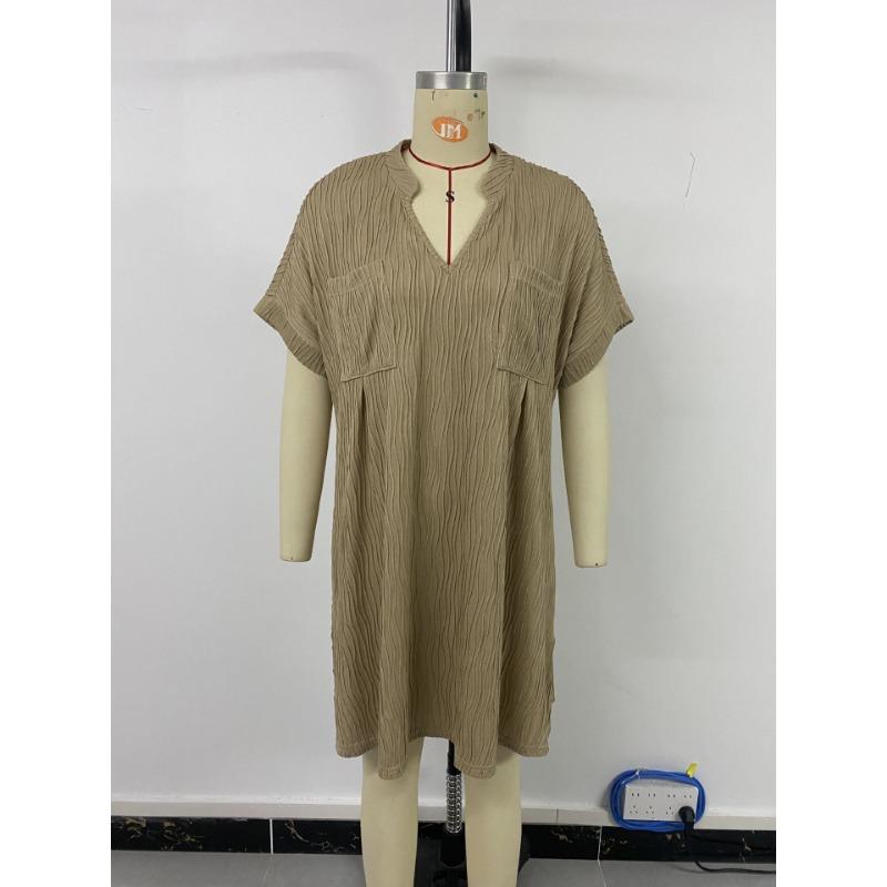 Женское летнее свободное платье с воротником-стойкой, однотонное жаккардовое платье