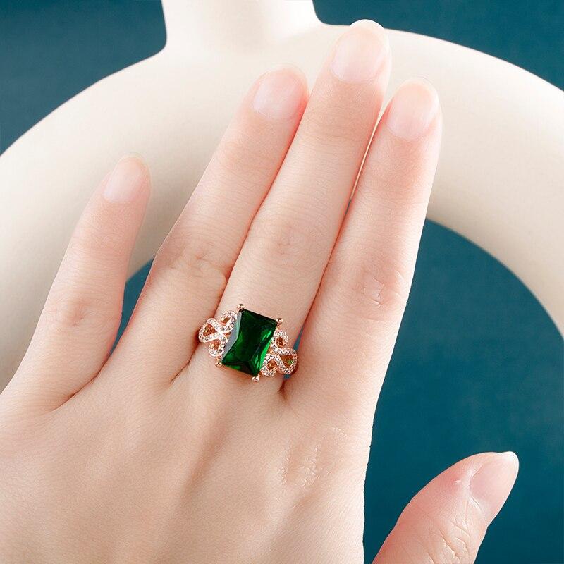 BELLA BOX Женское кольцо с зеленым камнем Cz, цвет розового золота, подарок на годовщину для очаровательных женских колец