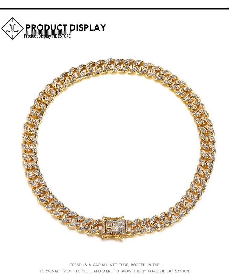 Unisex Hip Hop Diamond-Studded Cuban Chain Bracelet & Necklace