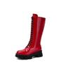 Fashion New Black Red Cross Strap Thick Soled Height Increasing Long Boots Autumn Winter Fashion Plush Warm Women Knee High Boots 34-43