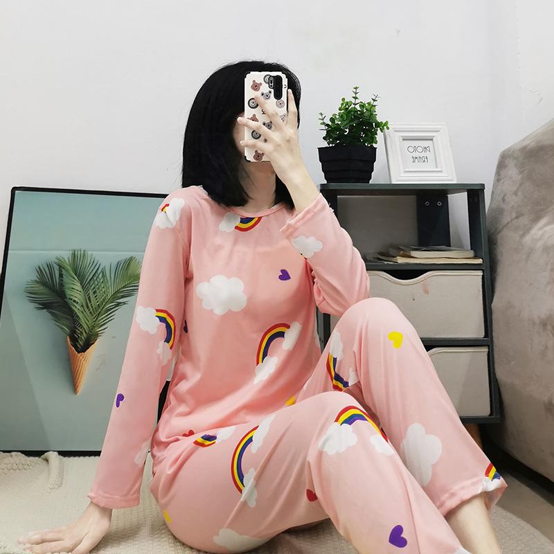 Женский мультяшный пижамный комплект - Рубашка с длинным рукавом и брюки, Домашняя одежда для маленьких студенток на весну и осень