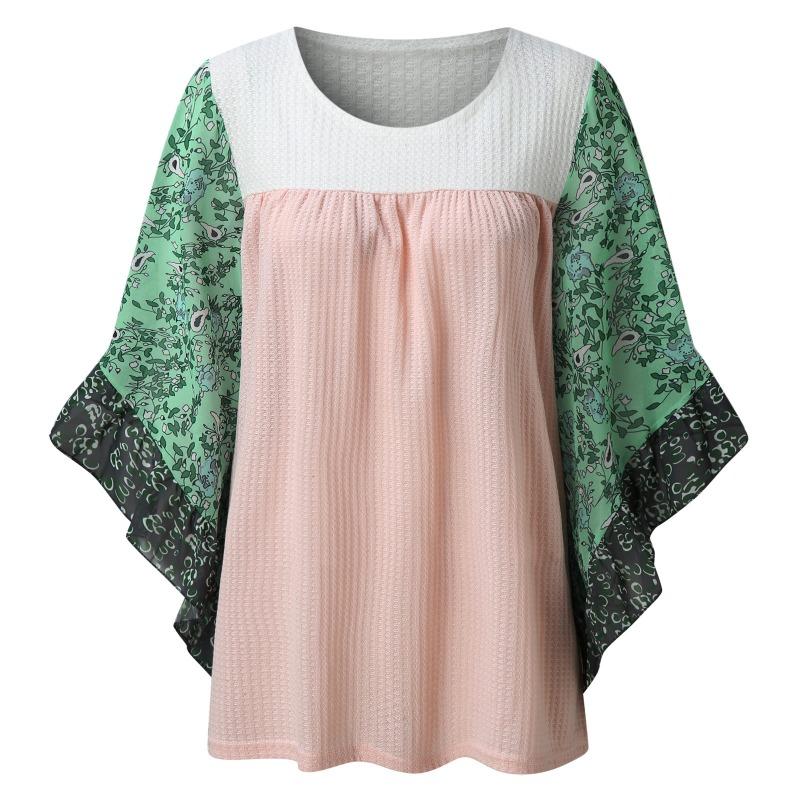 Весенне-осенняя свободная футболка с рукавом «летучая мышь» с принтом, женская мода, элегантная футболка больших размеров, женские повседневные винтажные офисные женские футболки, женская одежда 24575