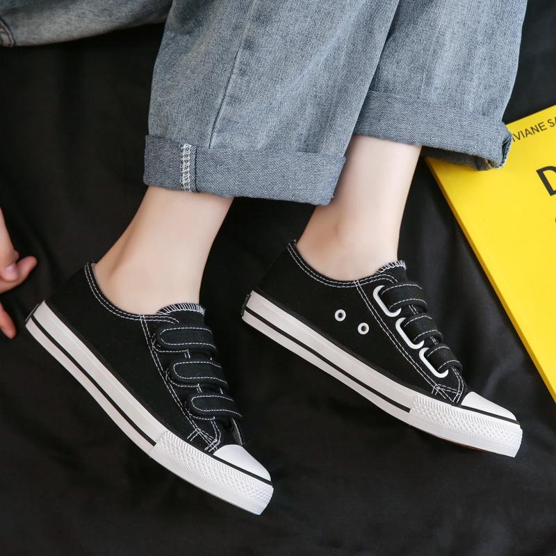 F003 Women's Trendy Low-Top Velcro Canvas Shoes - Casual Rubber Sole Sneakers