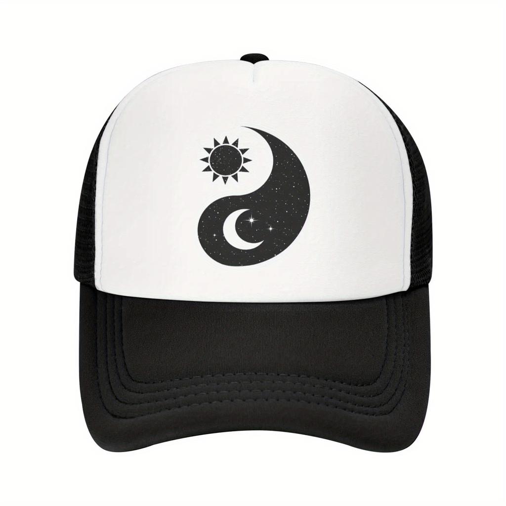 Yin Yang Sun Moon Graphic Trucker Hat Green White Adjustable Unisex Baseball Cap Casual Outdoor