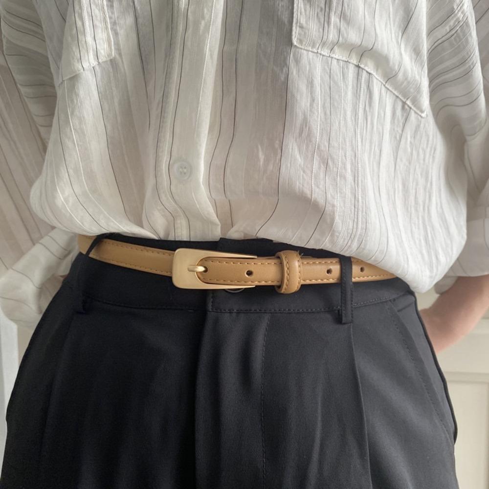 Регулируемый пояс из искусственной кожи с квадратной пряжкой, тонкий пояс, классическое платье с тонким поясом