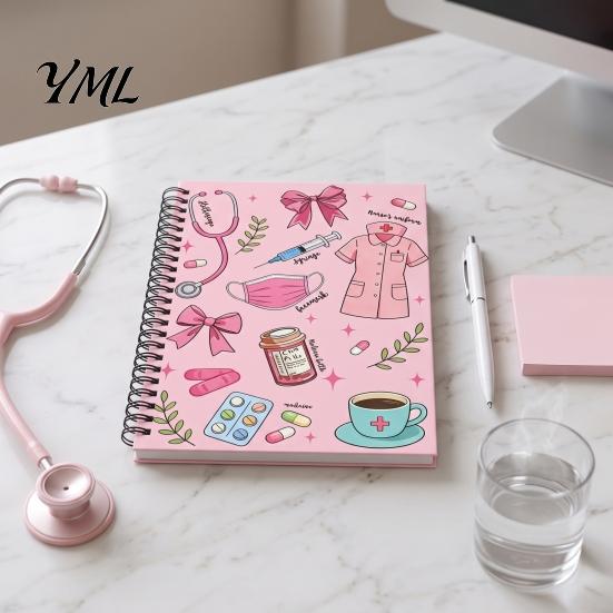 Healthcare Practitioner Journal Medical Themed Coil Notebook, Double Cover Design Thick Ink-proof Paper School Writing Notebook Notepad, Spiral Bound
