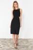 Women's Fashion New Dress Black Fitted Cut Out Detailed Sleeveless Midi Woven Dress