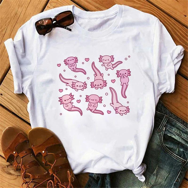 Футболка Axolotl, одежда унисекс, милая, кавайная, винтажная, y2k, футболка, женская, унисекс, Drink Bubble Tea, повседневная, с коротким рукавом, футболка