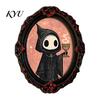 Vintage Style Magnetic Ornaments Halloween Retro Frame Refrigerator Magnet, Wood Oval Picture Fridge Decorative Cabinet Whiteboard Magnet for