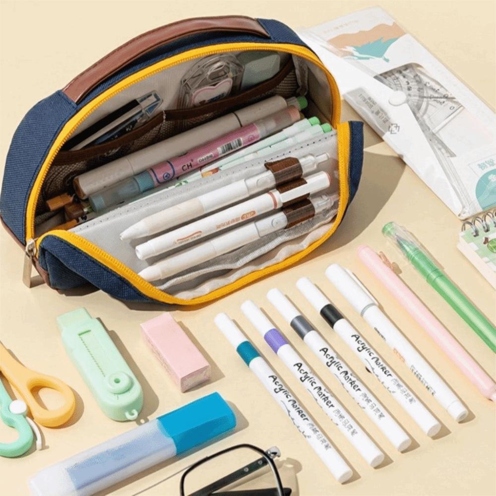 Contrasting Color Minimalist Pen Bag Large Capacity Pencil Case Pencil Pouch School Supplies