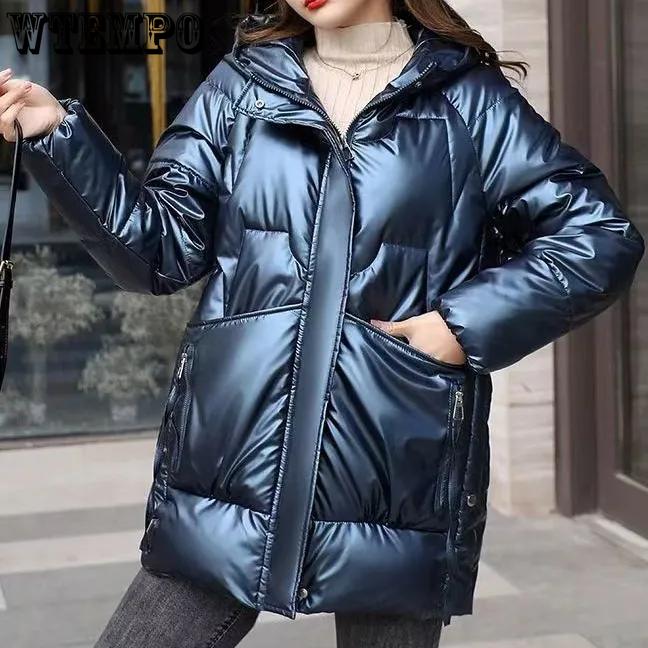 WTEMPO Zipper Pockets Solid Color Casual Women's Thickened Warm Down Coats Cold-proof Large Size Loose Cotton-padded Coats