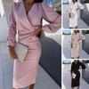 Fall Spring Women Dress V Neck Bubble Sleeves Formal Business Style Slim