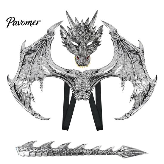 Dragon Dress Up Set Children's Costumes Set, with Mask Tail And Wing, Lightweight Kids Cosplay Costumes, for Ages 3-12 Halloween Party Costume