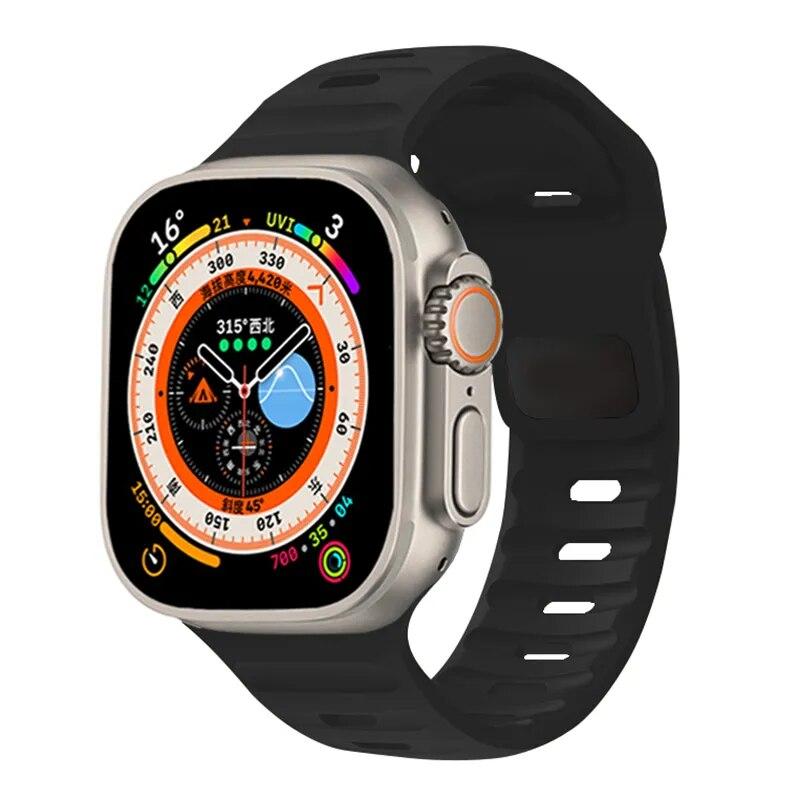 Силиконовый ремешок для Apple Watch Ultra 2 Band 44 мм, 49 мм, 45 мм, 42 мм, 40 мм, 41 мм, 38 мм, спортивный браслет Correa iwatch Series 7, 6, 3 se, 8, 9